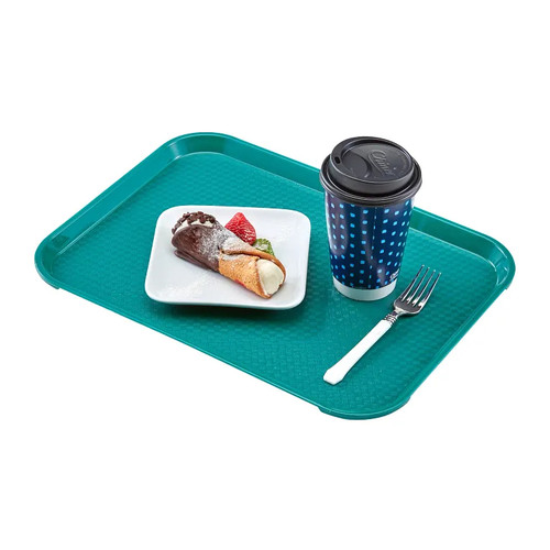 Cambro 1418FF414 13.81" x 17.75" Teal Rectangular Polypropylene Rigid Bottom Textured Surface Fast Food Tray