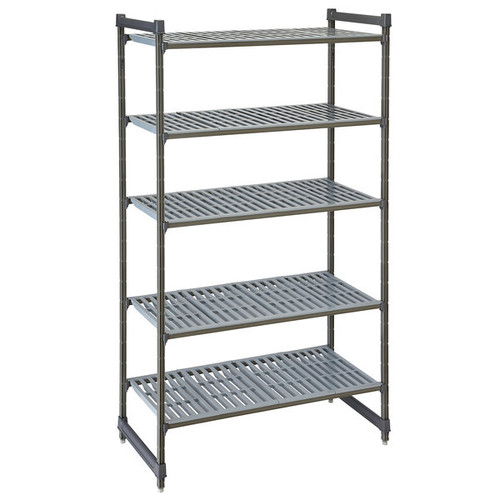 Cambro CBU213072V5580 30" W x 72" H x 21" D Brushed Graphite Polypropylene 5 Shelves Louvered Camshelving Basics Plus Starter Unit