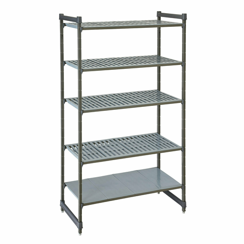 Cambro CBU215484VS5580 54" W x 84" H x 21" D Brushed Graphite Polypropylene 5 Shelves Louvered and Solid Camshelving Basics Plus Starter Unit