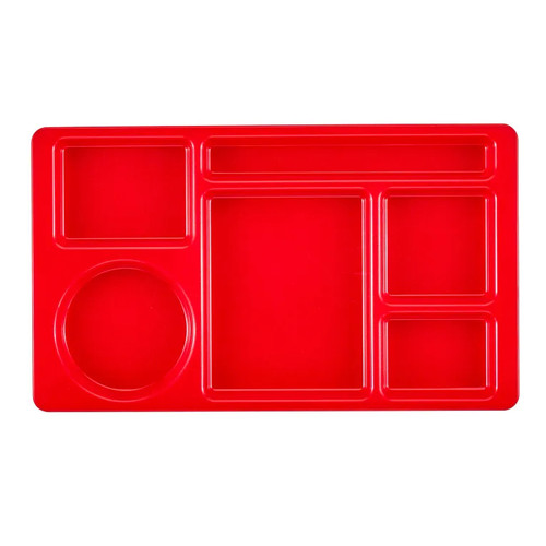 Cambro 915CW404 9" x 15" Red Polycarbonate Rectangular Camwear 2 x 2 Compartment Tray - 24/Case