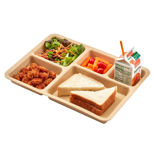 Cambro 1411CP161 5 Compartment Rectangular Tan Tray-On-Tray Meal Delivery Tray - 24/Case