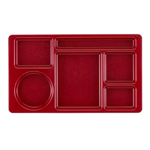 Cambro 915CW416 9" x 15" Cranberry Polycarbonate Rectangular Camwear 2 x 2 Compartment Tray - 24/Case