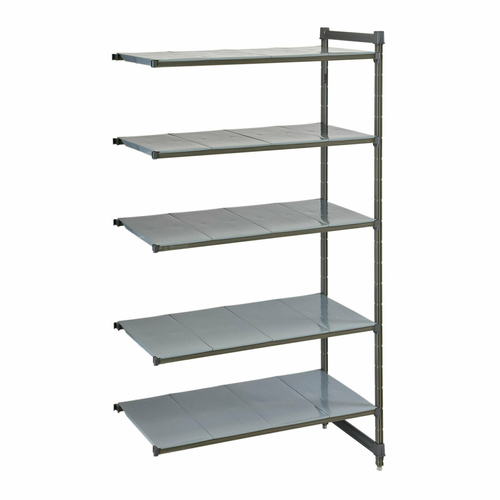 Cambro CBA185484S5580 54" W x 84" H x 18" D Brushed Graphite Polypropylene 5 Shelves Solid Camshelving Basics Plus Add-On Unit