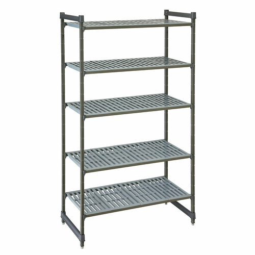 Cambro CBU184864V5580 48" W x 64" H x 18" D Brushed Graphite Polypropylene 5 Shelves Louvered Camshelving Basics Plus Starter Unit