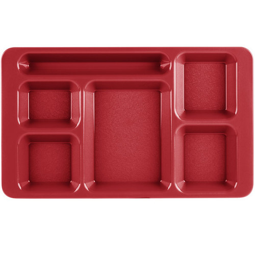 Cambro 1596CW404 9" x 15" Red Polycarbonate Rectangular Camwear 2 " x 2 Compartment Tray - 24/Case