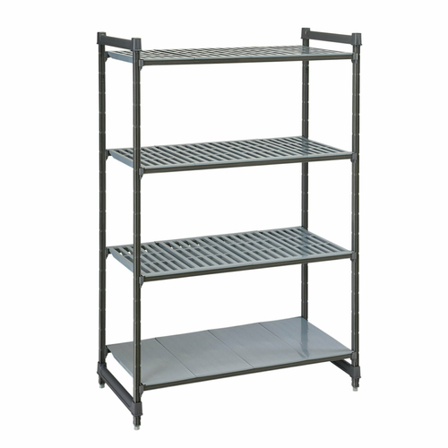 Cambro CBU213084VS4580 30" W x 84" H x 21" D Brushed Graphite Polypropylene 4 Shelves Louvered and Solid Camshelving Basics Plus Starter Unit