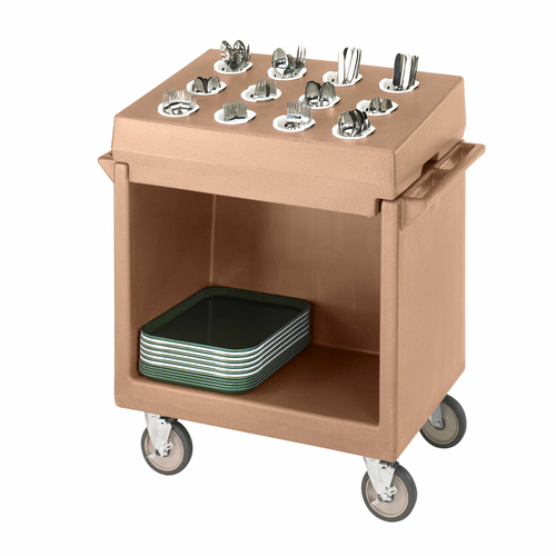 Cambro TDCR12157 38.13" W x 22.75" D x 41.25" H Coffee Beige Polyethylene Open 12 Compartments Dish Cart & Cutlery Rack