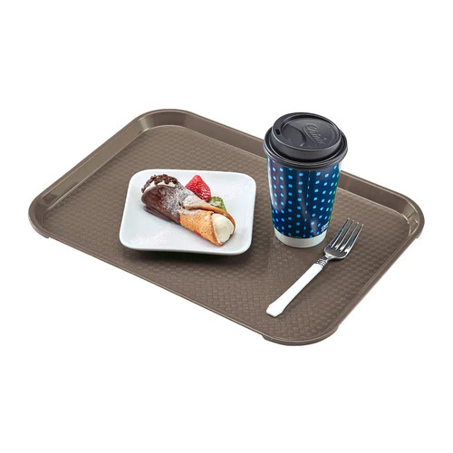 Cambro 1418FF104 13.81" x 17.75" Desert Tan Rectangular Polypropylene Rigid Bottom Textured Surface Fast Food Tray - 12/Case