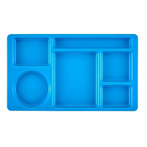 Cambro 915CW168 9" x 15" Blue Polycarbonate Rectangular Camwear 2 x 2 Compartment Tray - 24/Case