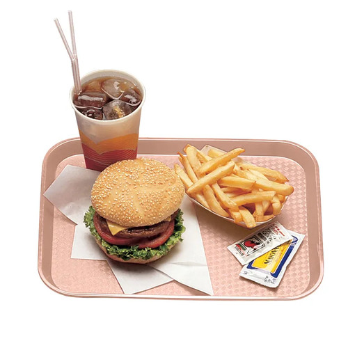 Cambro 1418FF409 13.81" x 17.75" Blush Rectangular Polypropylene Rigid Bottom Textured Surface Fast Food Tray - 12/Case