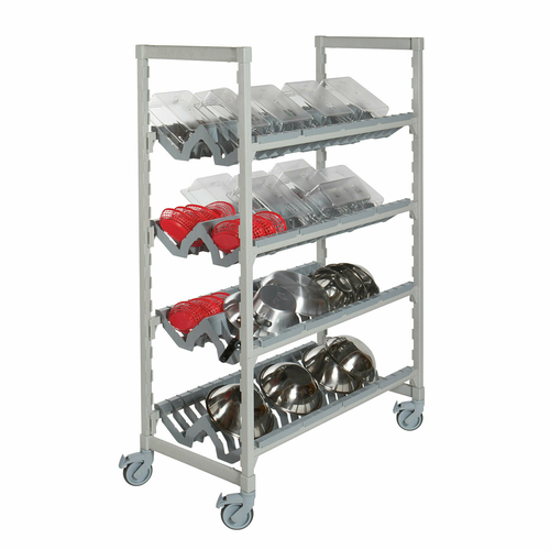 Cambro CPMU244875PDPKG 48" W x 24" D x 75" H Speckled Gray Plastic 4 Tiers Camshelving Premium Mobile Angled Drying Rack Cart
