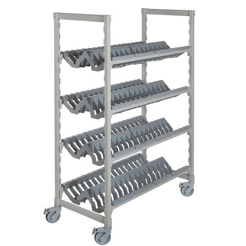 Cambro CPMU244875PDPKG 48" W x 24" D x 75" H Speckled Gray Plastic 4 Tiers Camshelving Premium Mobile Angled Drying Rack Cart