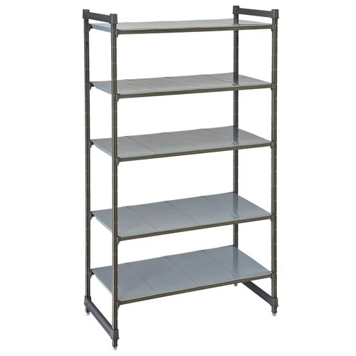 Cambro CBU243084S5580 30" W x 84" H x 24" D Brushed Graphite Polypropylene 5 Shelves Solid Camshelving Basics Plus Starter Unit