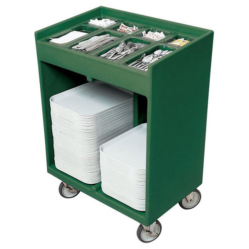 Cambro TC1418192 32.38" W x 21.25" D x 45.5" H Granite Green Polyethylene Open with Pans and Vinyl Cover Tray & Silver Cart