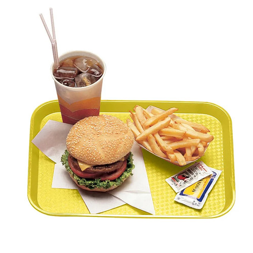 Cambro 1216FF108 11.88" x 16.13" Primrose Yellow Rectangular Polypropylene Rigid Bottom Textured Surface Fast Food Tray - 24/Case