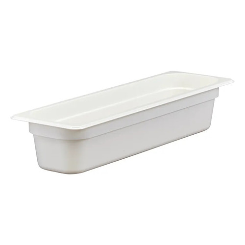 Cambro 24LPCW148 5.3 Qt. White Polycarbonate 1/2 Size Long Camwear Food Pan - 6/Case