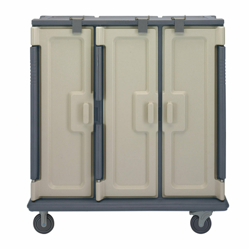Cambro MDC1411T60191 60" W x 29.25" D x 63.63" H Tall Profile (3) Doors 3-Compartments Heavy Duty Aluminum Handles with Security Screws Granite Gray with Cream Color Door Meal Delivery Cart