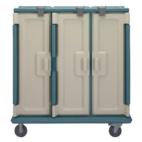 Cambro MDC1411T60401 60" W x 29.25" D x 63.63" H Tall Profile (3) Doors 3-Compartments Heavy Duty Aluminum Handles with Security Screws Slate Blue with Cream Color Door Meal Delivery Cart