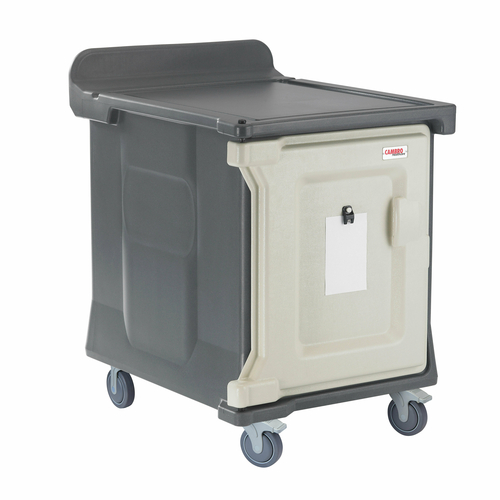 Cambro MDC1520S10HD191 29.5" W x 38.5" D x 42.5" H Low Profile 1-Compartment Molded-In Handle on the Back 6" Heavy Duty Casters Granite Gray with Cream Color Door Meal Delivery Cart