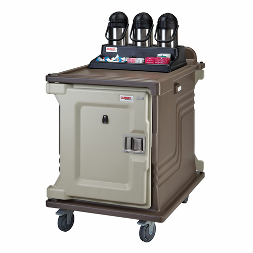 Cambro MDC1520S10D194 30.18" W x 38.25" D x 42.75" H Dual Access Insulated Self Venting Molded-In Marine Rail Granite Sand with Cream Color Doors Meal Delivery Cart
