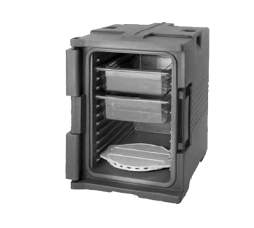 Cambro UPC400SP186 Front Loading One-Piece Poly Shell Holds 1/2 13 and Full Size Pans 2.5" to 8" Deep Approximate Capacity 60 Qt. Molded-In Handles Nylon Latch Navy Blue Ultra Pan Carrier