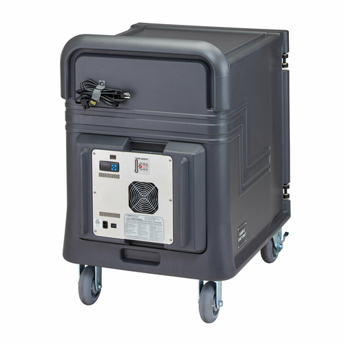 Cambro PCULCSP615 28" W x 37.29" D x 41.88" H Low-Profile Electric Front Loading Heavy Duty Tamper Resistant Casters Charcoal Gray Security Package Pro Cart Ultra Cold Food Pan Carrier - 110 Volts 1-Phase
