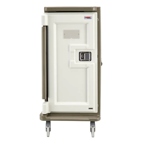 Cambro MDC1520T16194 30.63" W x 39.13" D x 58.13" H Tall Profile (1) Door 2-Compartments Molded-In Handles 6" Stainless Steel Casters Granite Sand with Cream Color Door Meal Delivery Cart