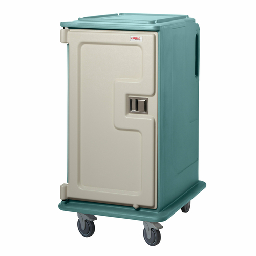 Cambro MDC1418T16401 28" W x 36.5" D x 58.13" H Tall Profile (1) Door 2-Compartments Molded-In Handles 6" Stainless Steel casters Slate Blue with Cream Color Door Meal Delivery Cart