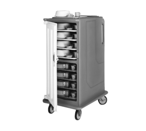 Cambro MDC1520T16615 30.63" W x 39.13" D x 58.13" H Tall Profile (1) Door 2-Compartments Molded-In Handles 6" Stainless Steel Casters Charcoal Gray with Cream Color Door Meal Delivery Cart