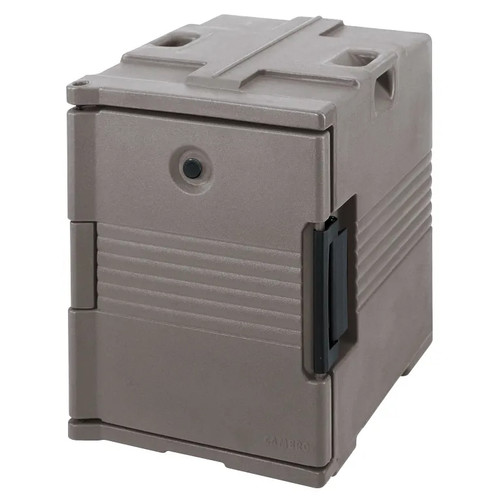 Cambro UPC400194 Front Loading One-Piece Poly Shell Holds 1/2 13 and Full Size Pans 2.5" to 8" Deep Approximate Capacity 60 Qt. Molded-In Handles Nylon Latch Granite Sand Ultra Pan Carrier