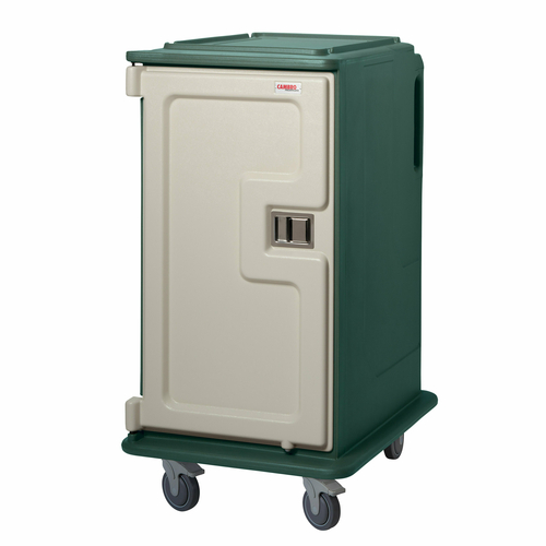Cambro MDC1418T16192 28" W x 36.5" D x 58.13" H Tall Profile (1) Door 2-Compartments Molded-In Handles 6" Stainless Steel casters Granite Green with Cream Color Door Meal Delivery Cart