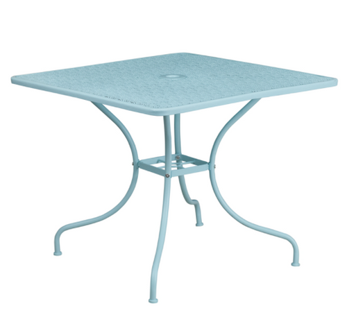 Flash Furniture CO-6-SKY-GG Sky Blue Rain Flower Design Top Steel Powder Coat Finish Square With Umbrella Hole Patio Table