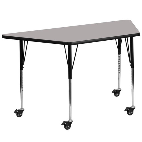 Flash Furniture XU-A2448-TRAP-GY-H-A-CAS-GG 46" W x 25.5" D x 22.37" - 30.5" Adjustable Height Trapezoid Gray Activity Table