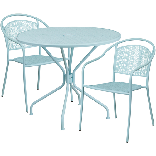 Flash Furniture CO-35RD-03CHR2-SKY-GG 28" H Sky Blue Steel Round Patio Table Set with 2 Chairs