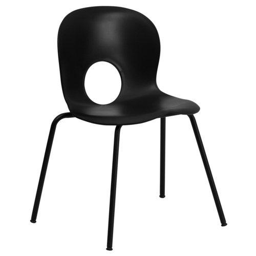 Flash Furniture RUT-NC258-BK-GG Black Metal Frame Cutout Back Hercules Series Designer Stacking Chair