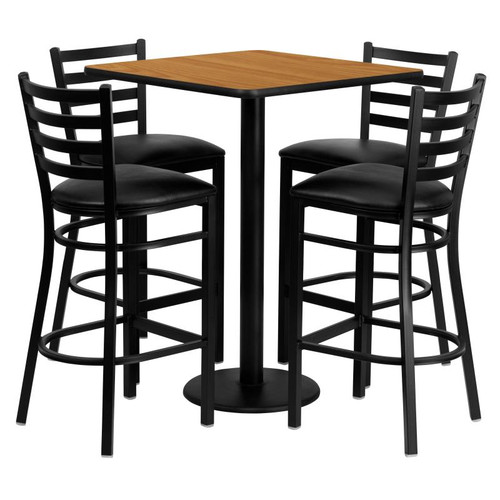Flash Furniture MD-0012-GG 30" Dia. x 42" H Natural Laminate Finish Square Table Set with 4 Metal Ladder Back Bar Stools
