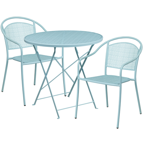 Flash Furniture CO-35SQ-03CHR2-SKY-GG 35.5" W x 35.5" D x 28.75" H Sky Blue Steel Square Patio Table Set with 2 Chairs
