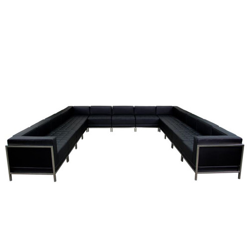 Flash Furniture ZB-IMAG-U-SECT-SET2-GG Black LeatherSoft With Stainless Steel Legs U-Shape Hercules Imagination Series Sectional