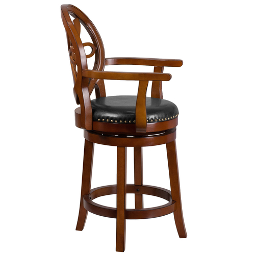 Flash Furniture TA-550226-BDY-GG Black LeatherSoft Wood Frame with Brandy Finish Counter Height Swivel Bar Stool