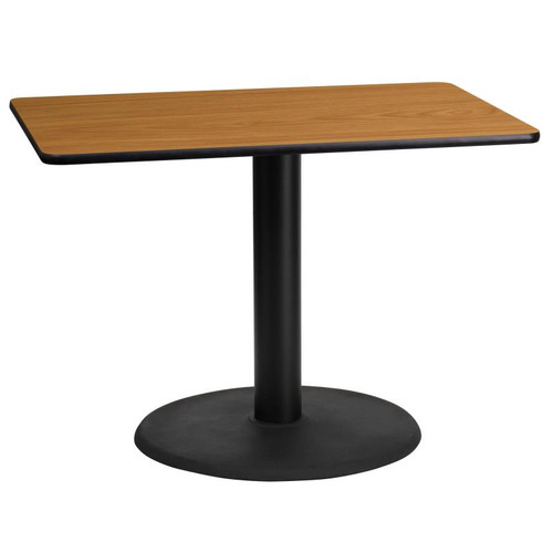 Flash Furniture XU-NATTB-2442-TR24-GG 42"W x 24"D x 31-1/8"H Melamine Core With Natural Laminate Finish Cast Iron Column With Black Powder Coated Finish Rectangular Dining Height Table