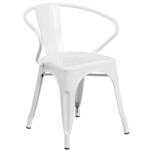 Flash Furniture CH-31270-WH-GG White Galvanized Steel with Arms Vertical Slat Back and Drain Hole Seat Armchair