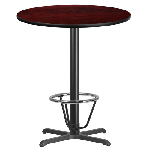 Flash Furniture XU-RD-36-MAHTB-T3030B-3CFR-GG Mahogany Laminate Round Top PVC T-Mold Edge Table