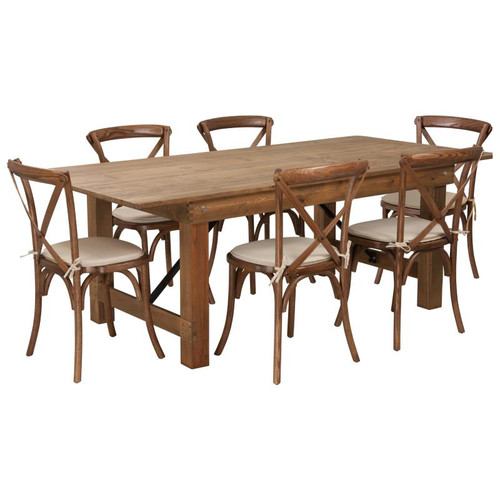Flash Furniture XA-FARM-9-GG 84" W x 40" D x 30" H Rectangular Antique Rustic Hercules Series Farm Table Set with 6 Chairs