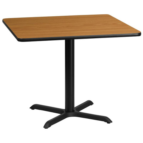 Flash Furniture XU-NATTB-3636-T3030-GG 36"W x 36"D x 31-1/8"H Melamine Core With Natural Laminate Finish Cast Iron Column With Black Powder Coated Finish Square Dining Height Table