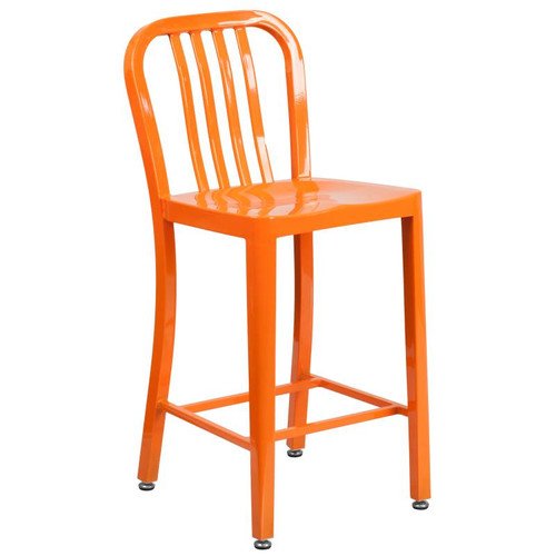 Flash Furniture CH-61200-24-OR-GG Orange Galvanized Steel Counter Height Bar Stool