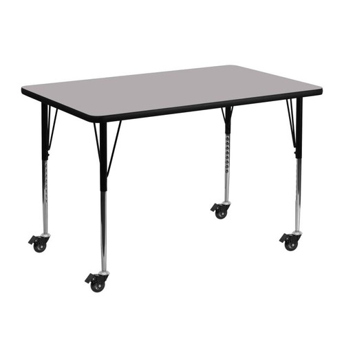 Flash Furniture XU-A3048-REC-GY-T-A-CAS-GG 48" W x 30" D x 22.25" - 30.4" Adjustable Height Rectangular Gray Activity Table