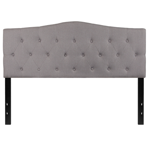 Flash Furniture HG-HB1708-Q-LG-GG Light Gray Queen Size Contemporary Style Black Metal Stands with Adjustable Bed Rail Slots Fabric Cambridge Headboard