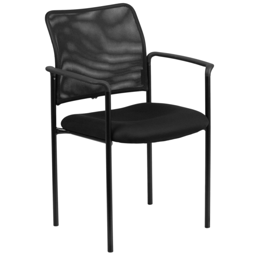 Flash Furniture GO-516-2-GG Black Flexible Mesh Back Nylon Arms Stacking Side Chair