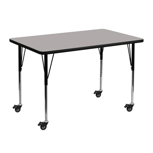 Flash Furniture XU-A3048-REC-GY-H-A-CAS-GG 48" W x 30" D x 22.4" - 30.5" Adjustable Height Rectangular Gray Activity Table