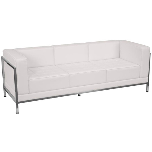 Flash Furniture ZB-IMAG-SOFA-WH-GG White LeatherSoft With Integrated Stainless Steel Legs Hercules Imagination Series Sofa